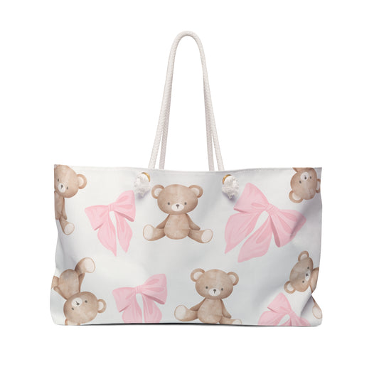 Teddy Bear Pink Bow Weekender Bag — Cute Travel Duffel for Women & Kids