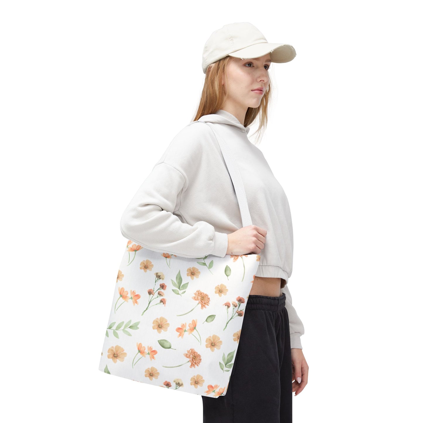 Floral Watercolor Tote Bag – Peach Blossom Pattern, Lightweight Everyday Market Tote
