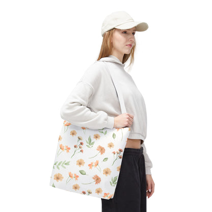 Floral Watercolor Tote Bag – Peach Blossom Pattern, Lightweight Everyday Market Tote