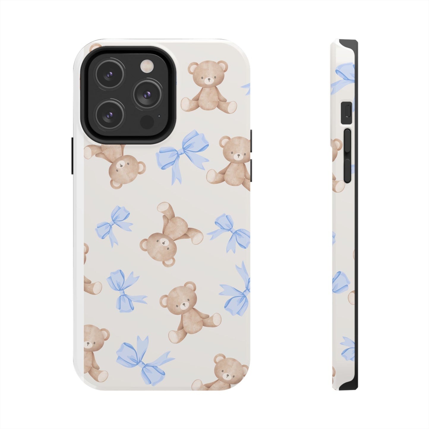 Teddy Bear Phone Case with Blue Bows