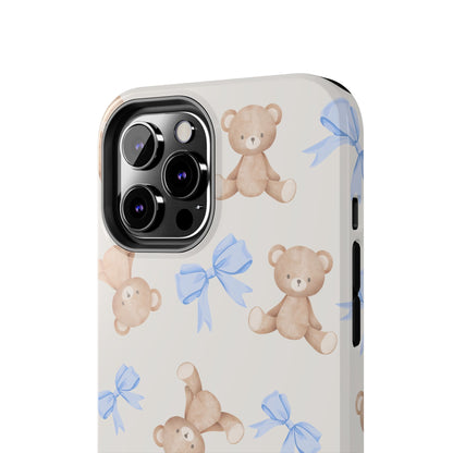 Teddy Bear Pattern Tough Phone Case — Cute Blue Bows