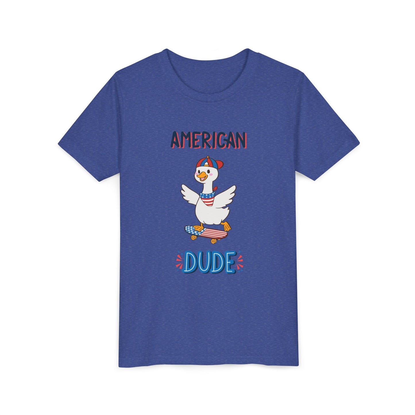 Youth Tee — "American Dude" Skateboarding Duck Graphic