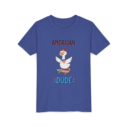 Youth Tee — "American Dude" Skateboarding Duck Graphic