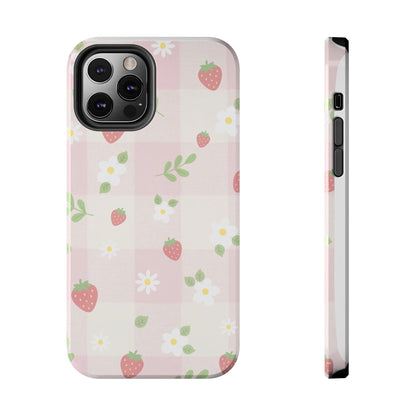 Strawberries & Flowers Tough Phone Case — Floral Fruit Protective Cover