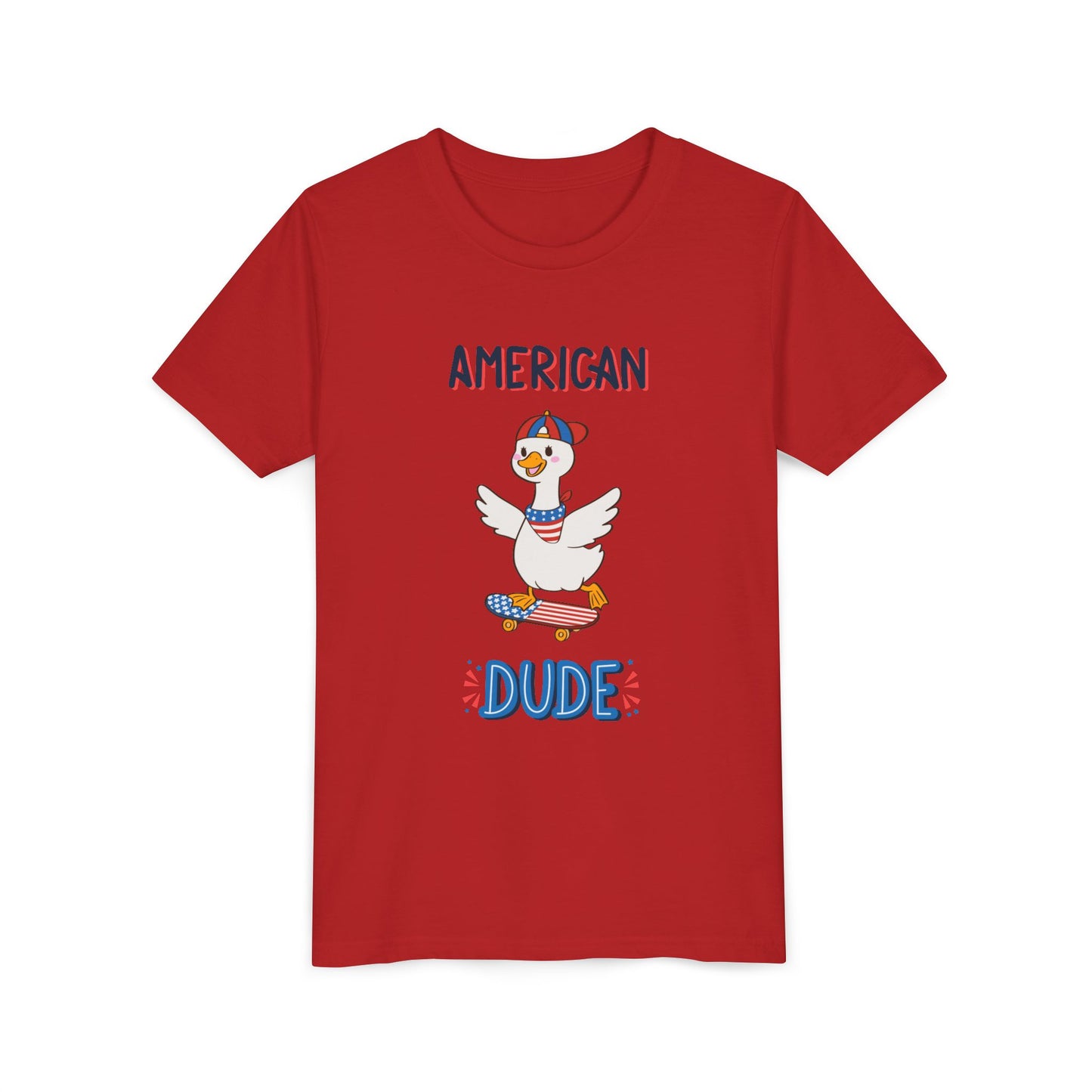 Youth Tee — "American Dude" Skateboarding Duck Graphic