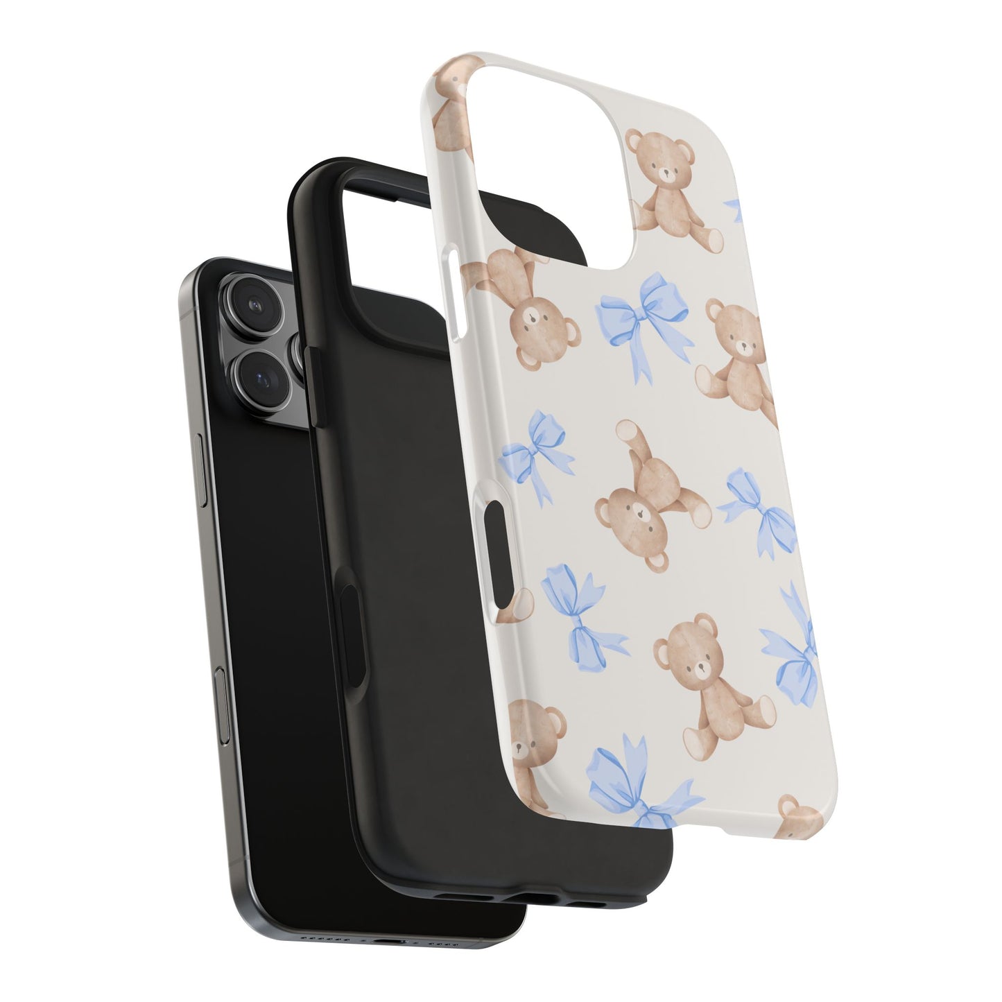 Teddy Bear Phone Case with Blue Bows