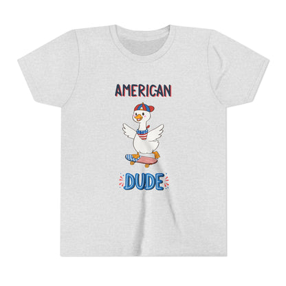 Youth Tee — "American Dude" Skateboarding Duck Graphic