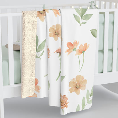 Orange Flower Sherpa Blanket - A Cozy Floral Throw