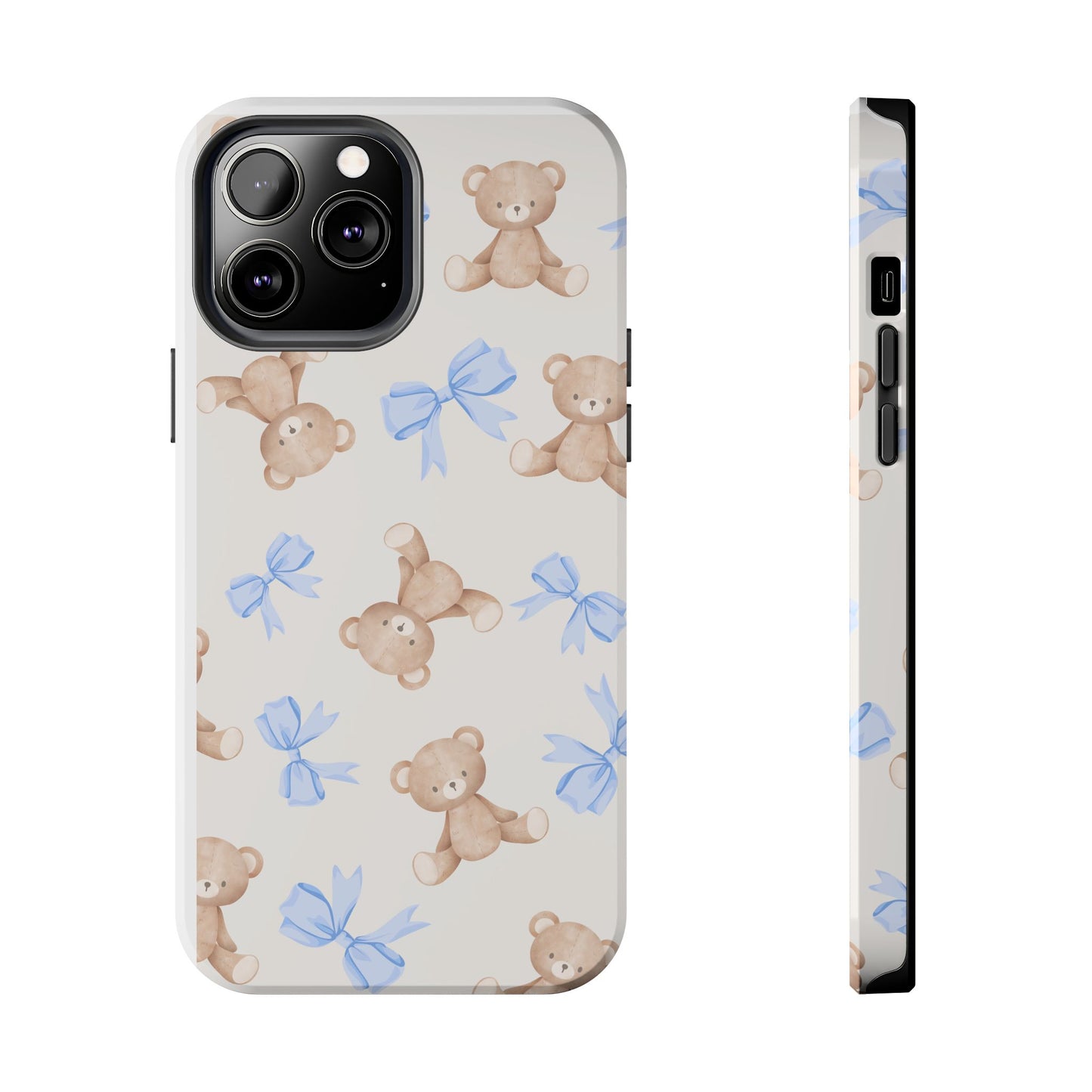 Teddy Bear Phone Case with Blue Bows