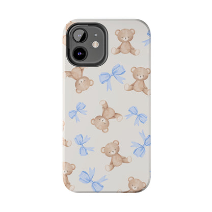 Teddy Bear Phone Case with Blue Bows