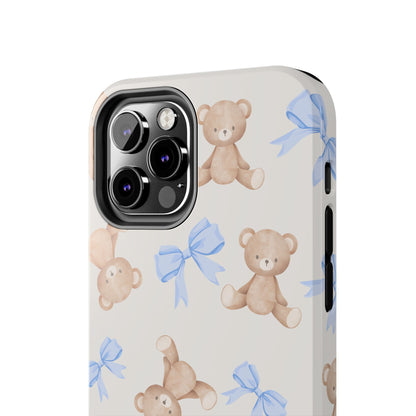 Teddy Bear Pattern Tough Phone Case — Cute Blue Bows