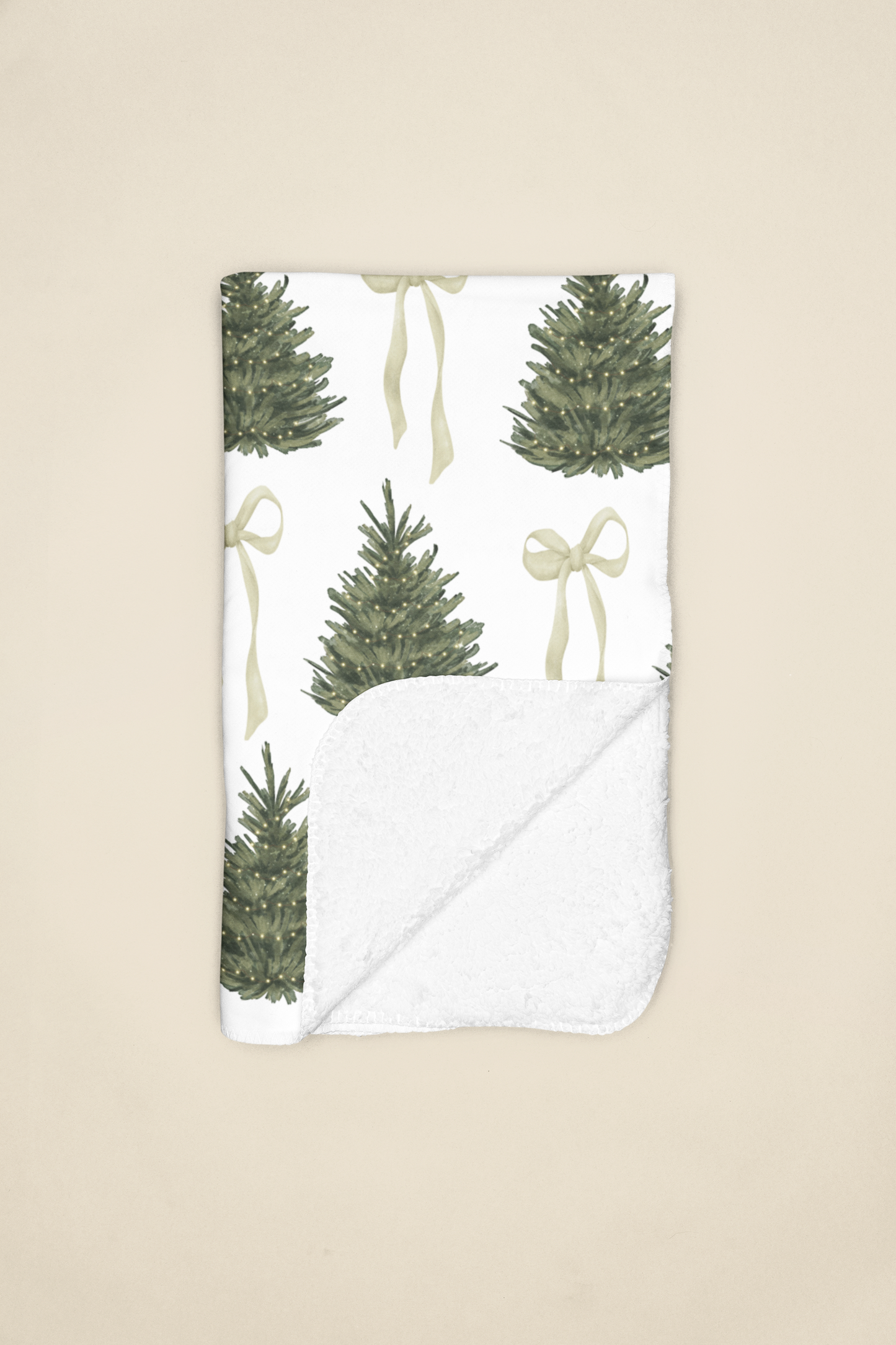 Christmas Tree Sherpa Fleece Blanket — Cozy Blanket with Coquette Bows