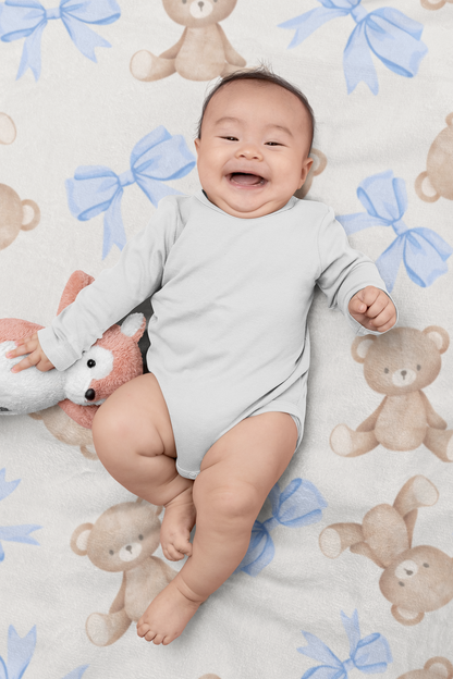 Teddy Bear Blue Bow Baby Swaddle Blanket