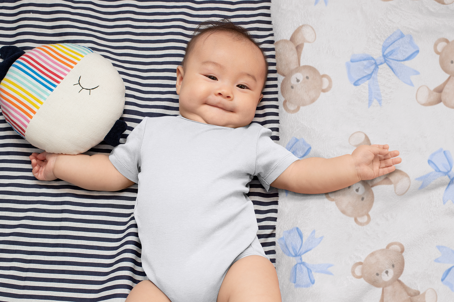 Teddy Bear Blue Bow Baby Swaddle Blanket