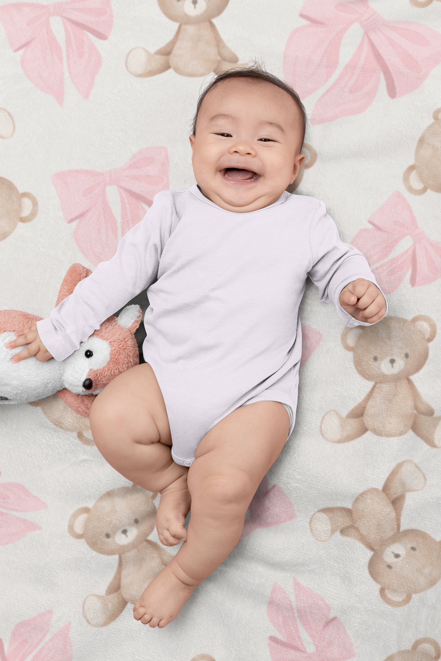 Teddy Bear & Pink Bows Baby Swaddle Blanket — Soft Newborn Wrap