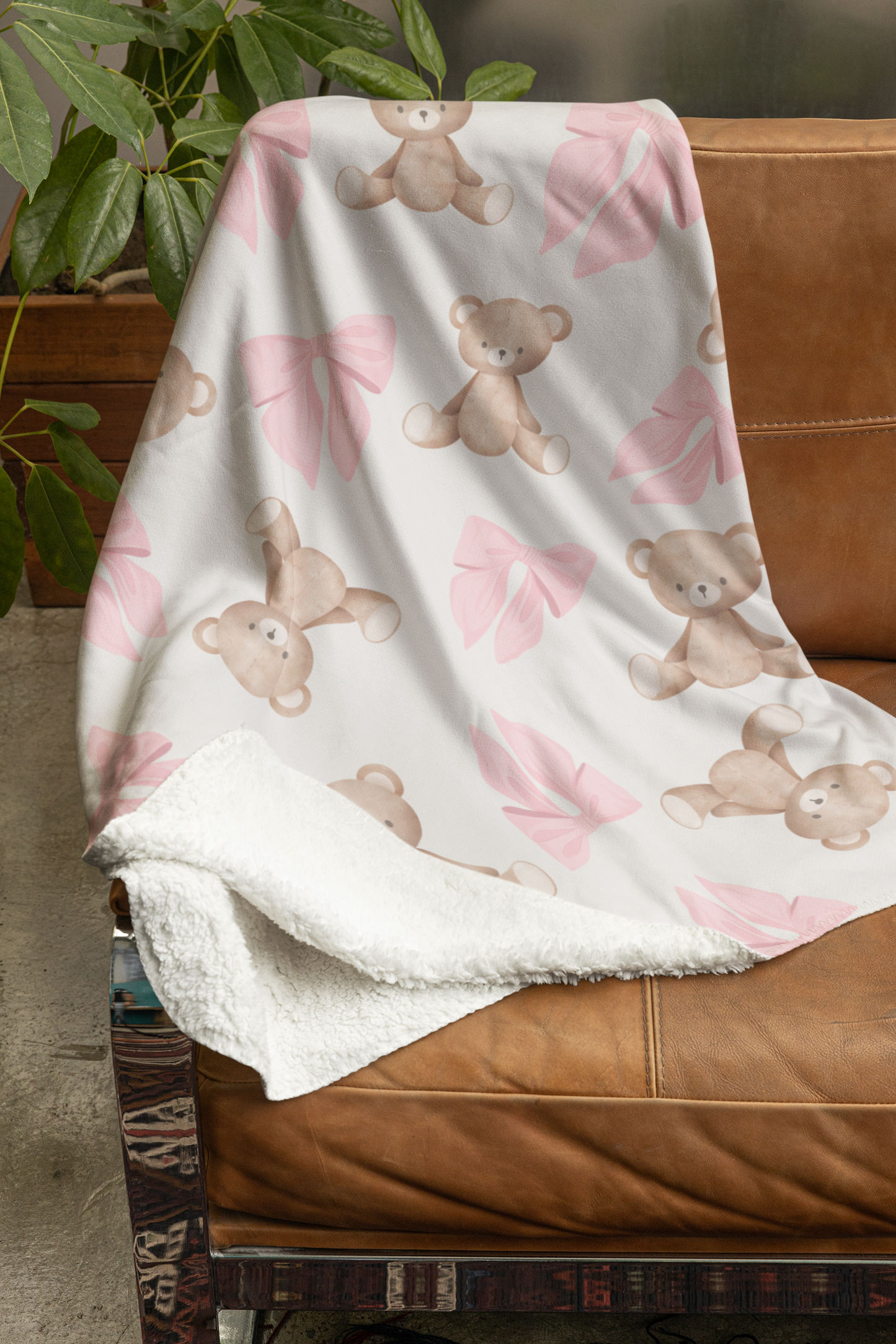 Teddy Bear Sherpa Blanket — Pink Coquette Bows