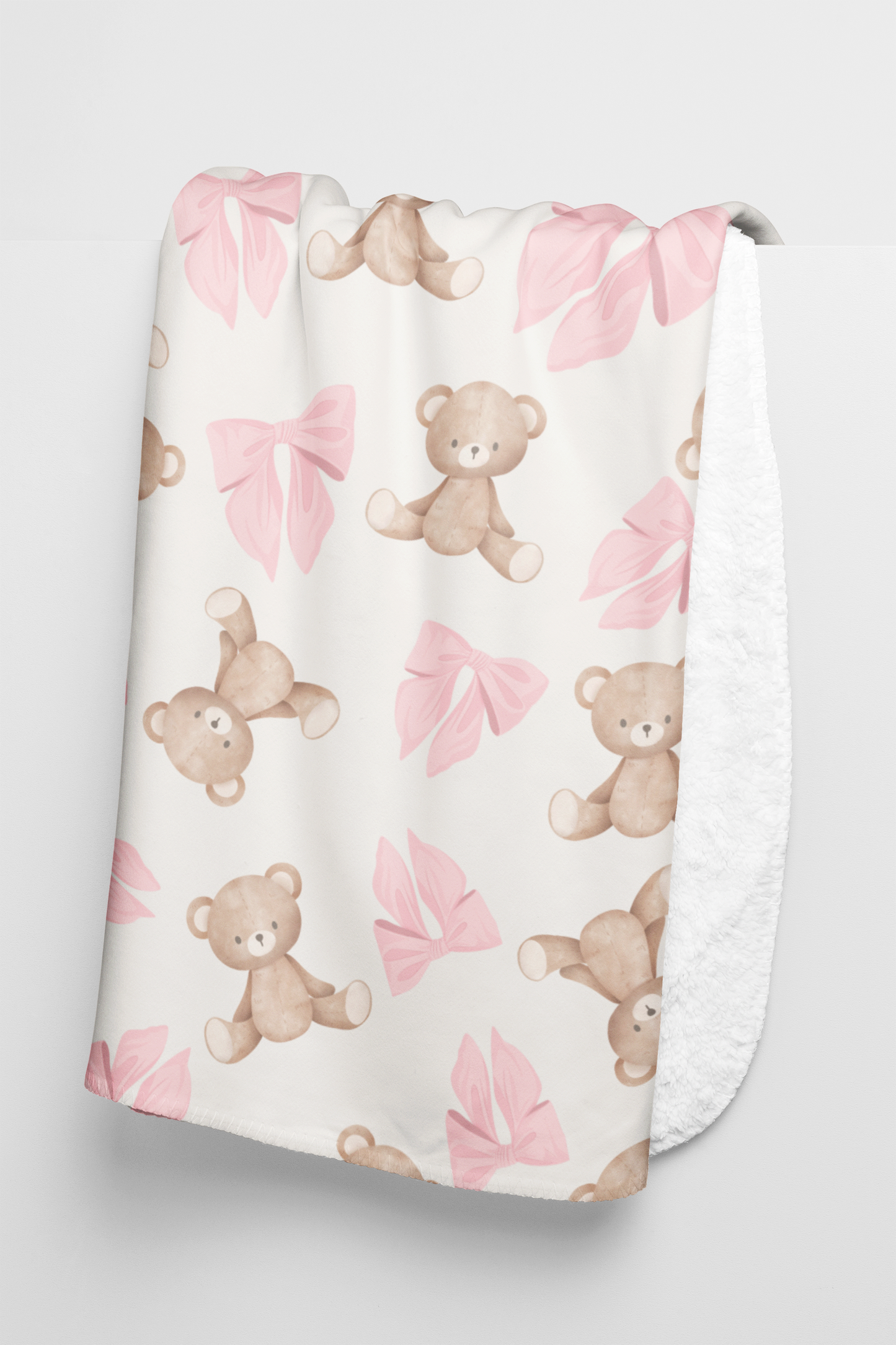 Teddy Bear Sherpa Blanket — Pink Coquette Bows