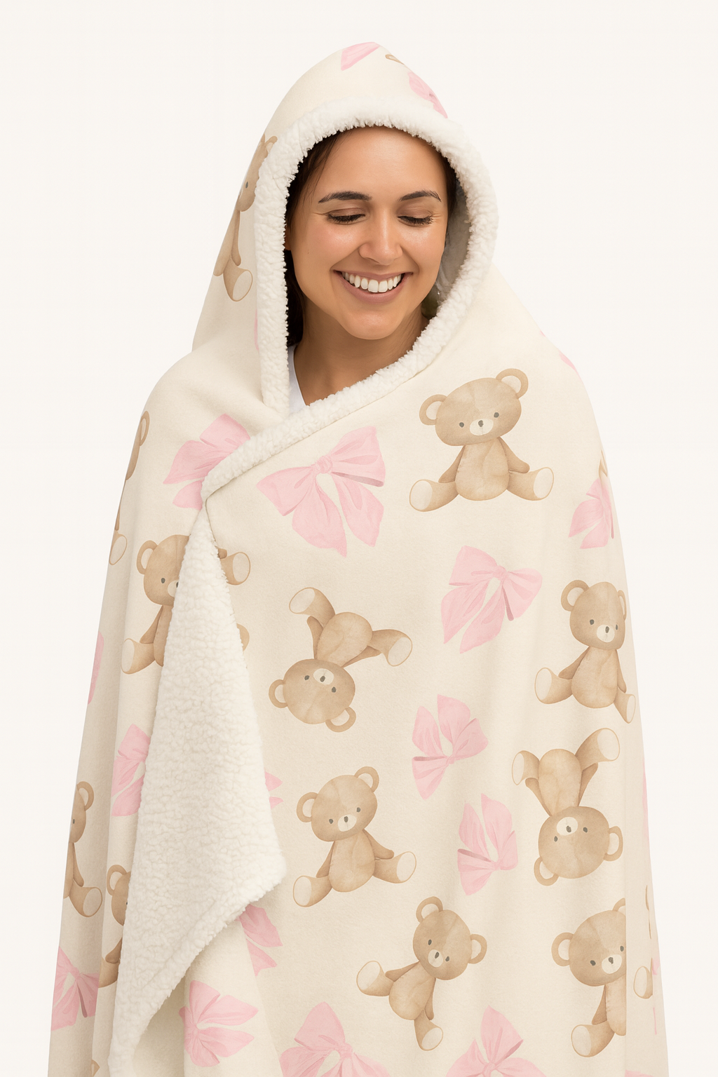 Teddy Bear Sherpa Blanket — Pink Coquette Bows