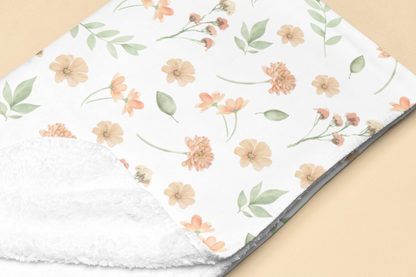 Orange Flower Sherpa Blanket - A Cozy Floral Throw