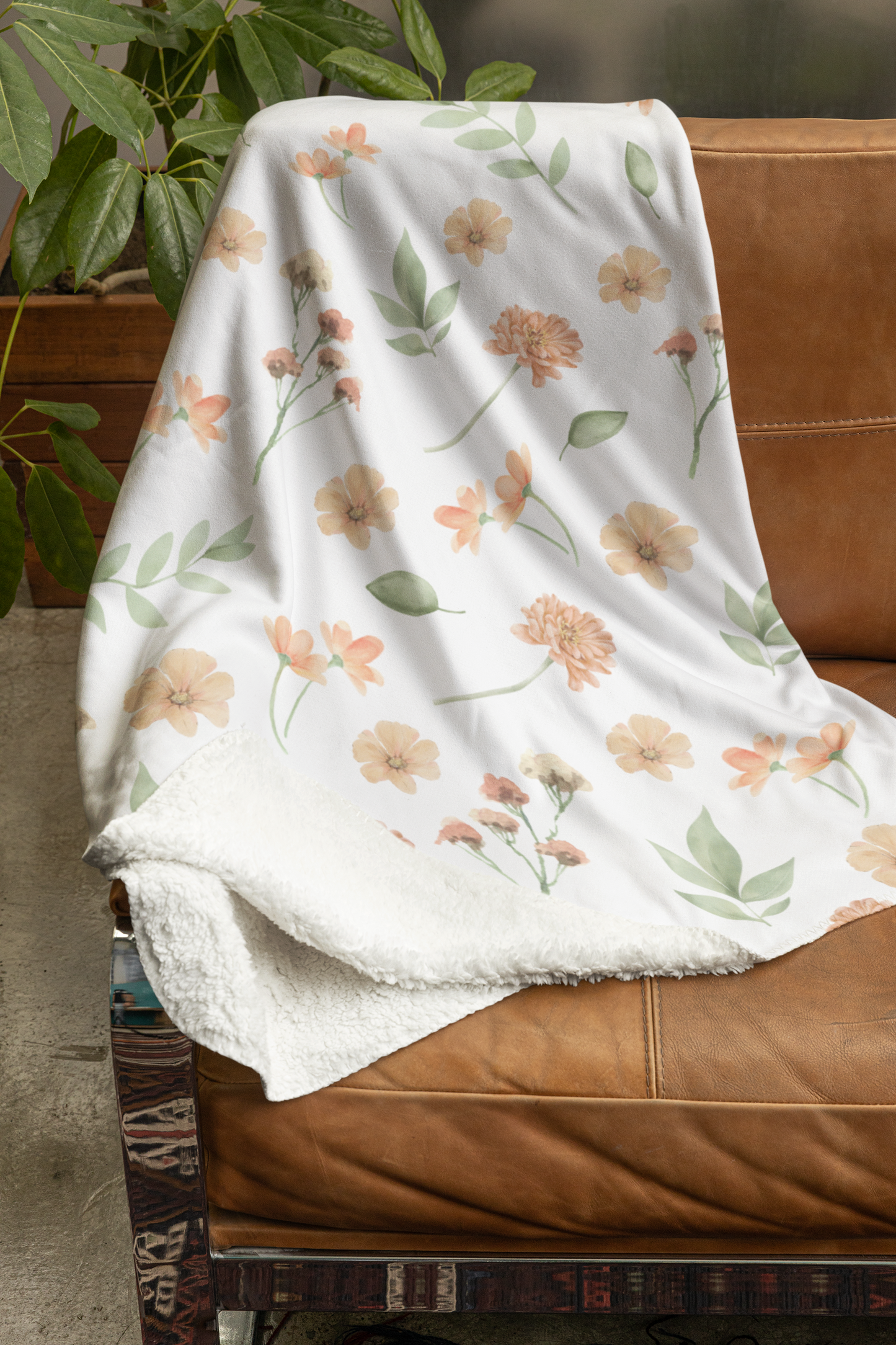 Orange Flower Sherpa Blanket - A Cozy Floral Throw