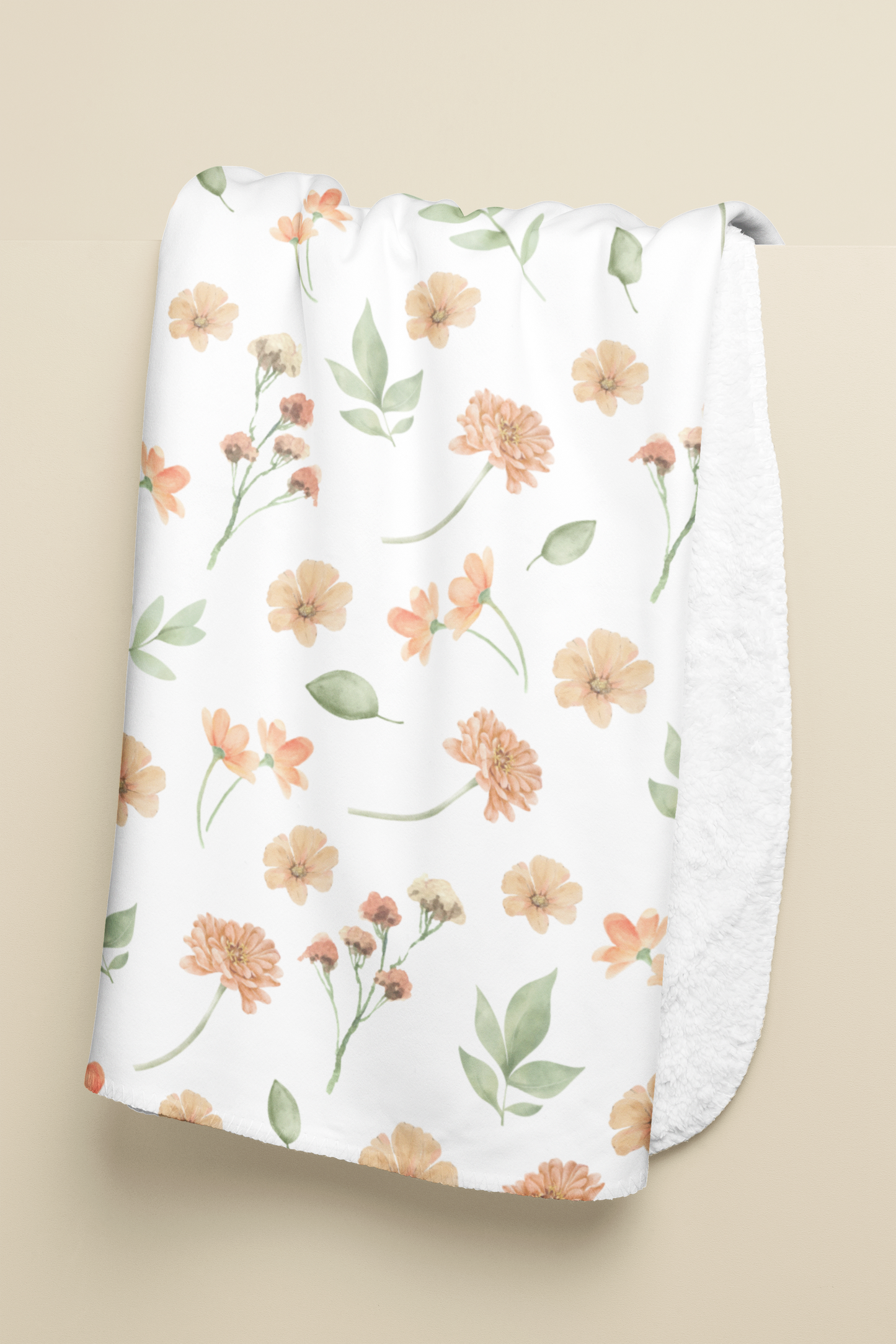 Orange Flower Sherpa Blanket - A Cozy Floral Throw