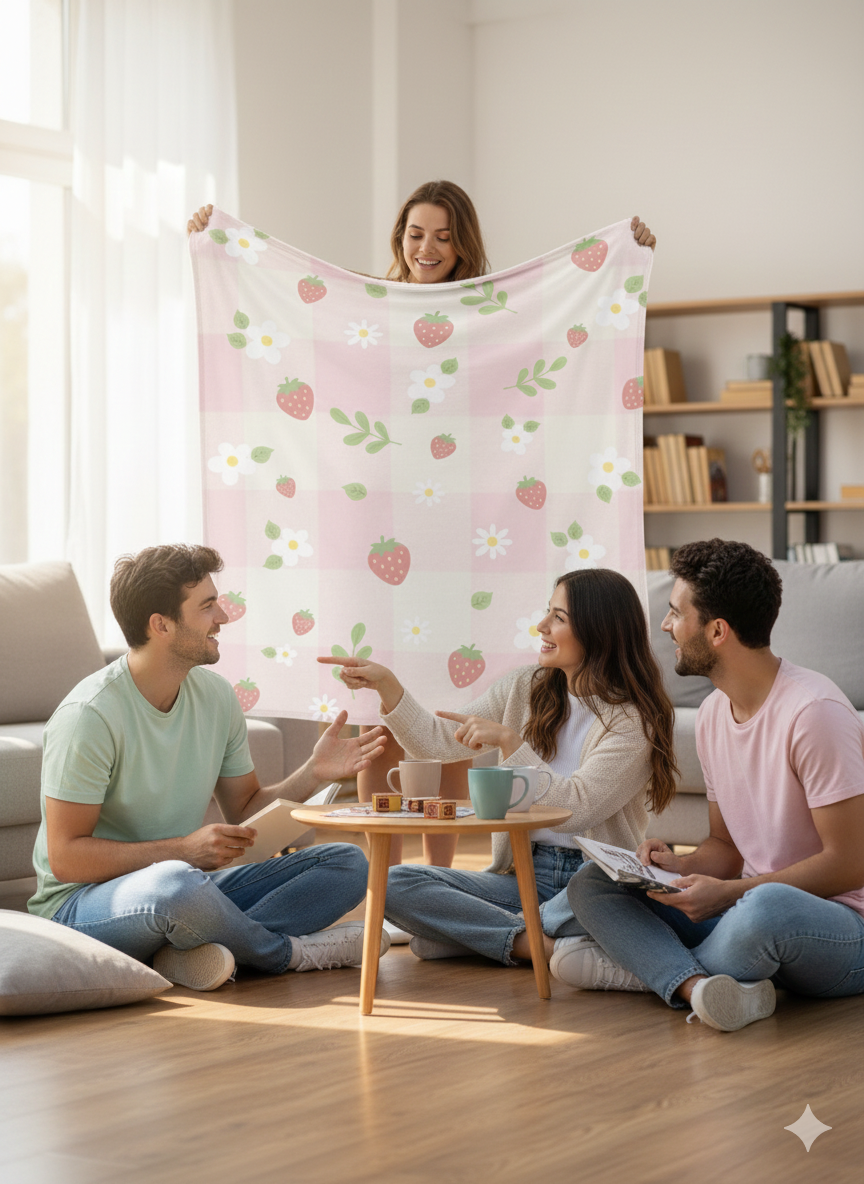 Strawberry Blossom Velveteen Plush Blanket