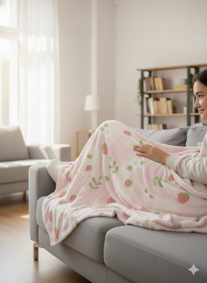 Strawberry Blossom Velveteen Plush Blanket