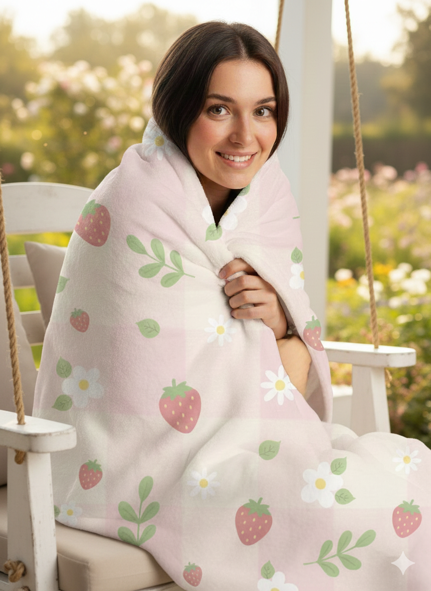 Strawberry Blossom Velveteen Plush Blanket