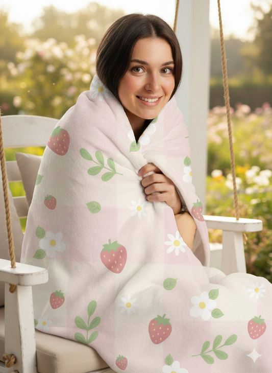 Strawberry Blossom Velveteen Plush Blanket
