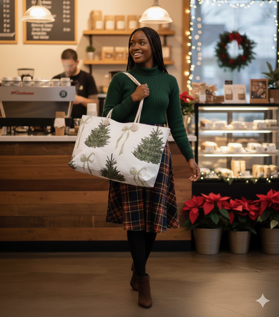 Christmas Trees & Coquette Bows Weekender Bag