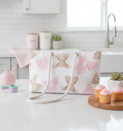 Teddy Bear Pink Bow Weekender Bag — Cute Travel Duffel for Women & Kids