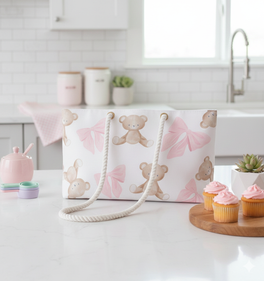 Teddy Bear Pink Bow Weekender Bag — Cute Travel Duffel for Women & Kids