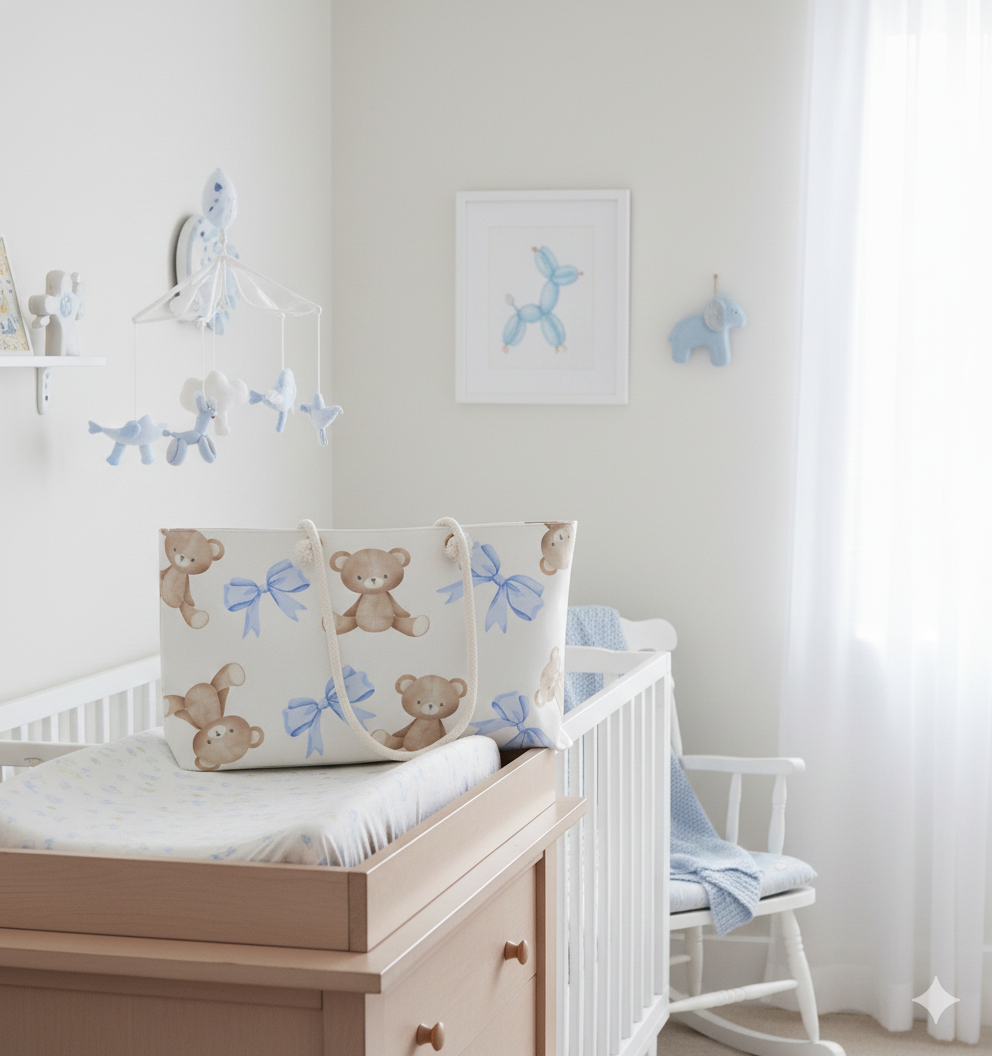 Teddy Bear Weekender Bag — Cute Blue Bow Travel Duffel