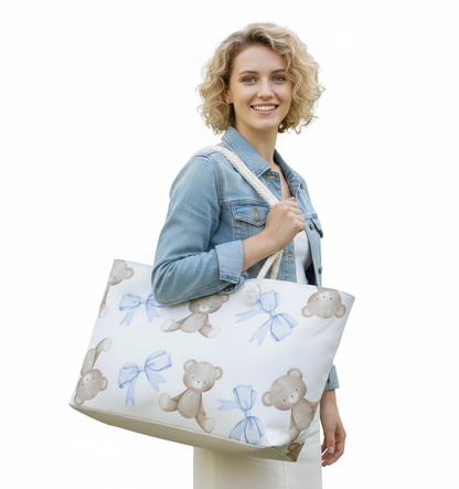 Teddy Bear Weekender Bag — Cute Blue Bow Travel Duffel