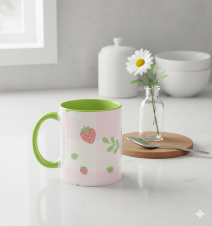 Strawberry Accent Coffee Mug — Pink or Green Interior (11oz & 15oz)