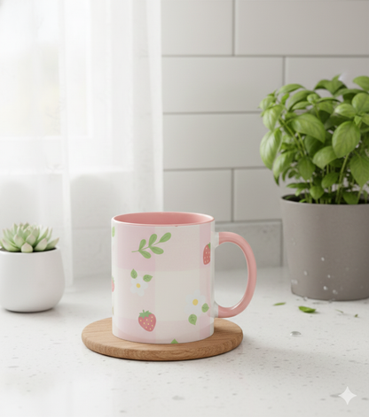 Strawberry Accent Coffee Mug — Pink or Green Interior (11oz & 15oz)