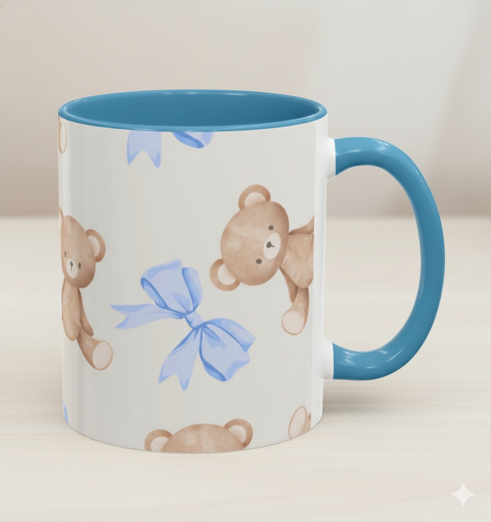 Teddy Bears with Blue Bows Accent Coffee Mug — Blue Interior (11/15oz)