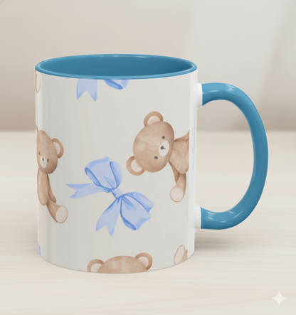 Teddy Bears with Blue Bows Accent Coffee Mug — Blue Interior (11/15oz)