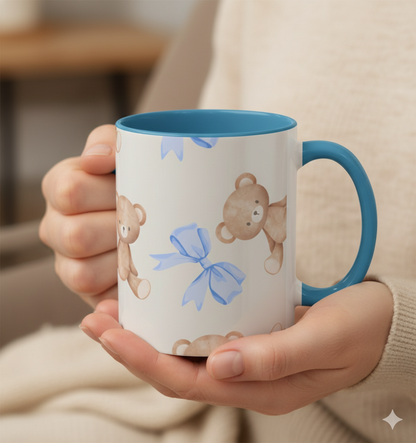 Teddy Bears with Blue Bows Accent Coffee Mug — Blue Interior (11/15oz)