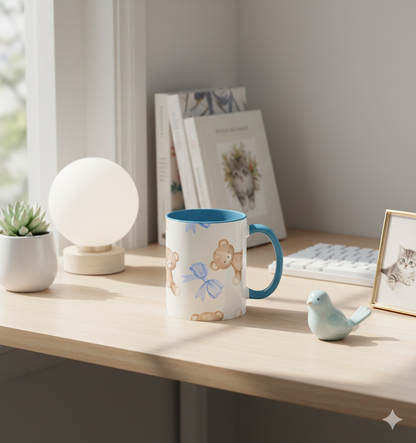 Teddy Bears with Blue Bows Accent Coffee Mug — Blue Interior (11/15oz)