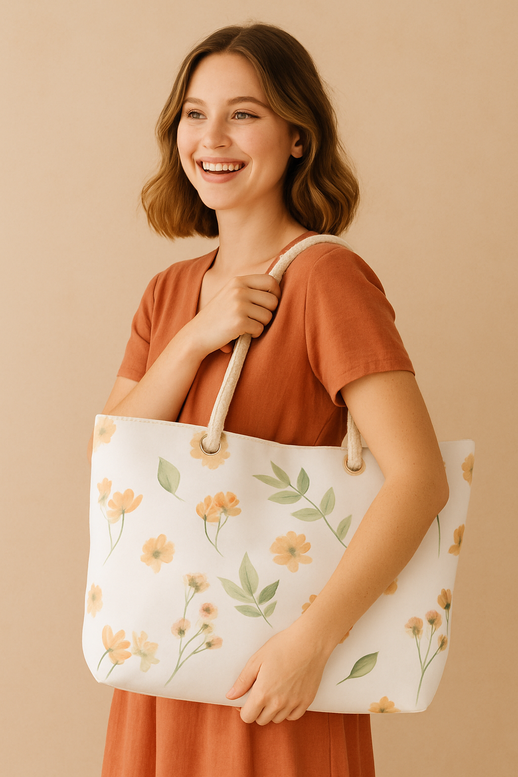 Floral Weekender Bag — Peach Watercolor Flowers Travel Tote