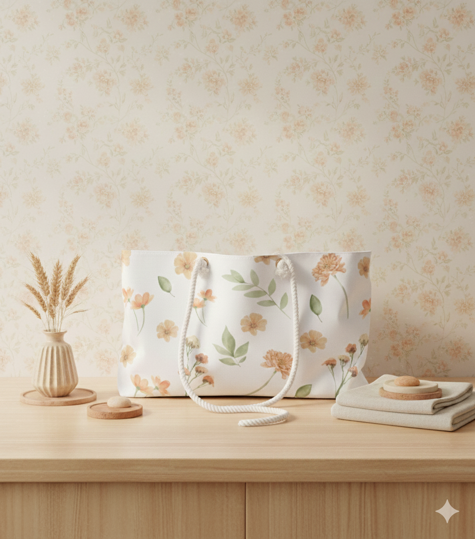 Floral Weekender Bag — Peach Watercolor Flowers Travel Tote