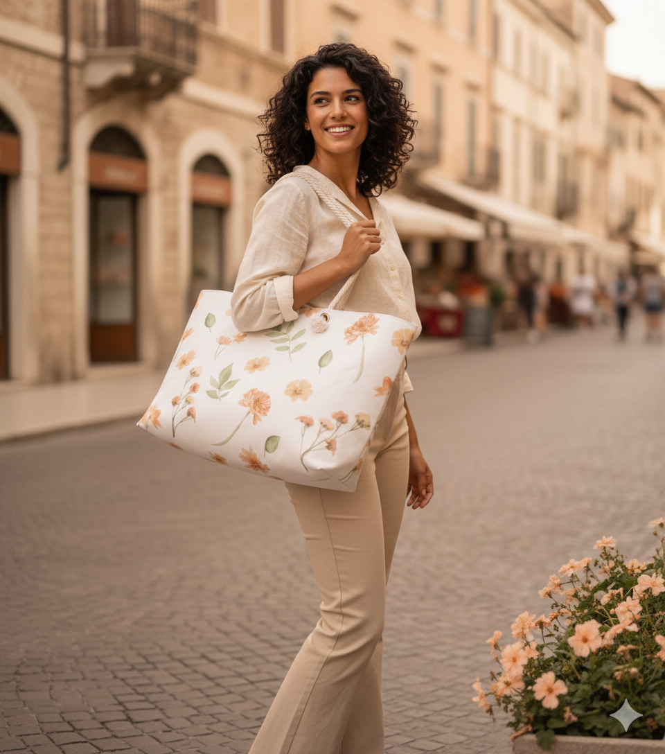 Floral Weekender Bag — Peach Watercolor Flowers Travel Tote