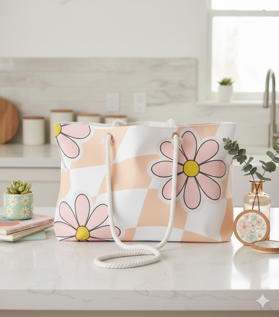 Groovy Floral Weekender Bag — Retro Flower Travel Duffel