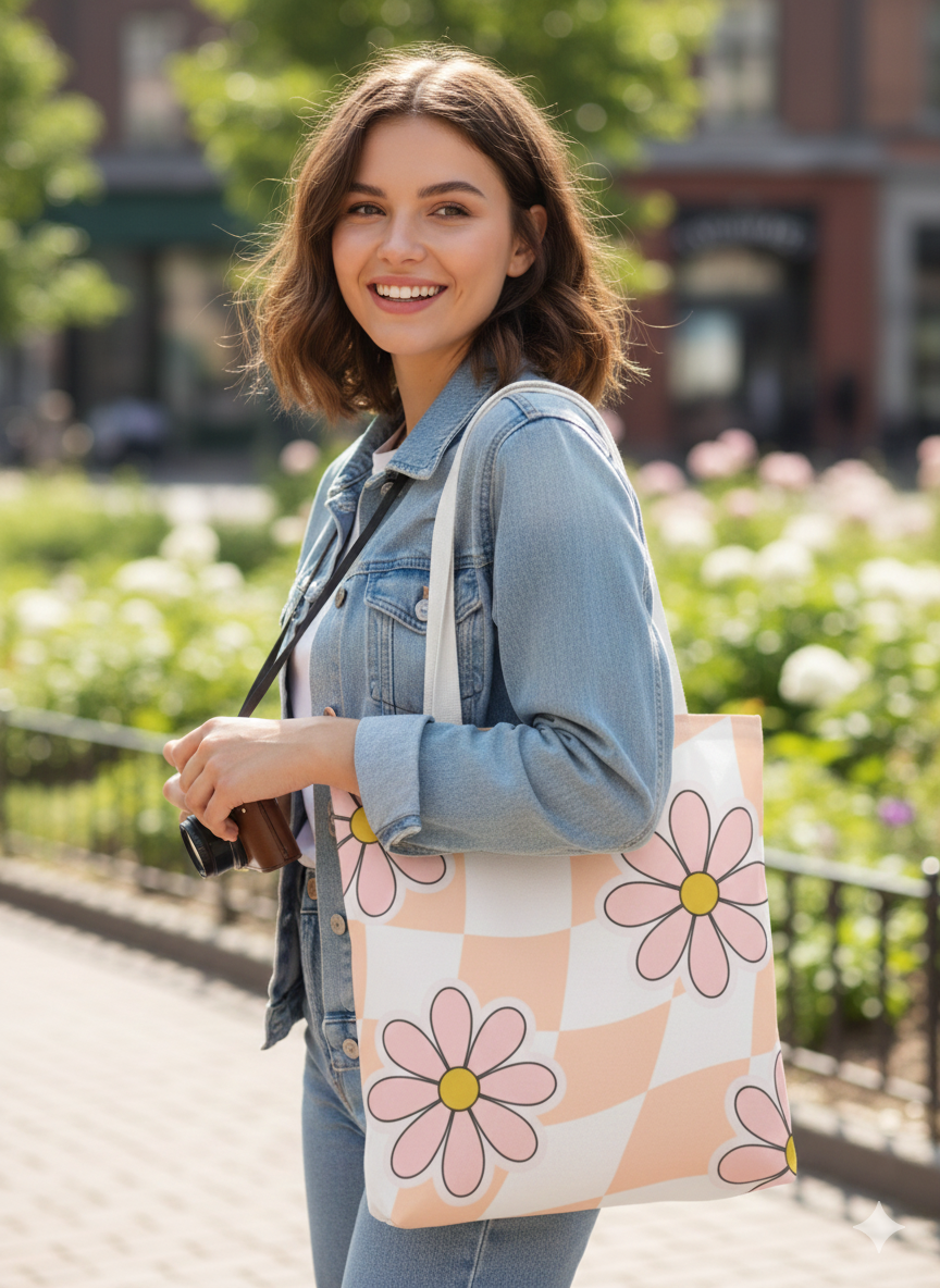 Groovy Floral Tote Bag — Retro Beach & Market Everyday Carry