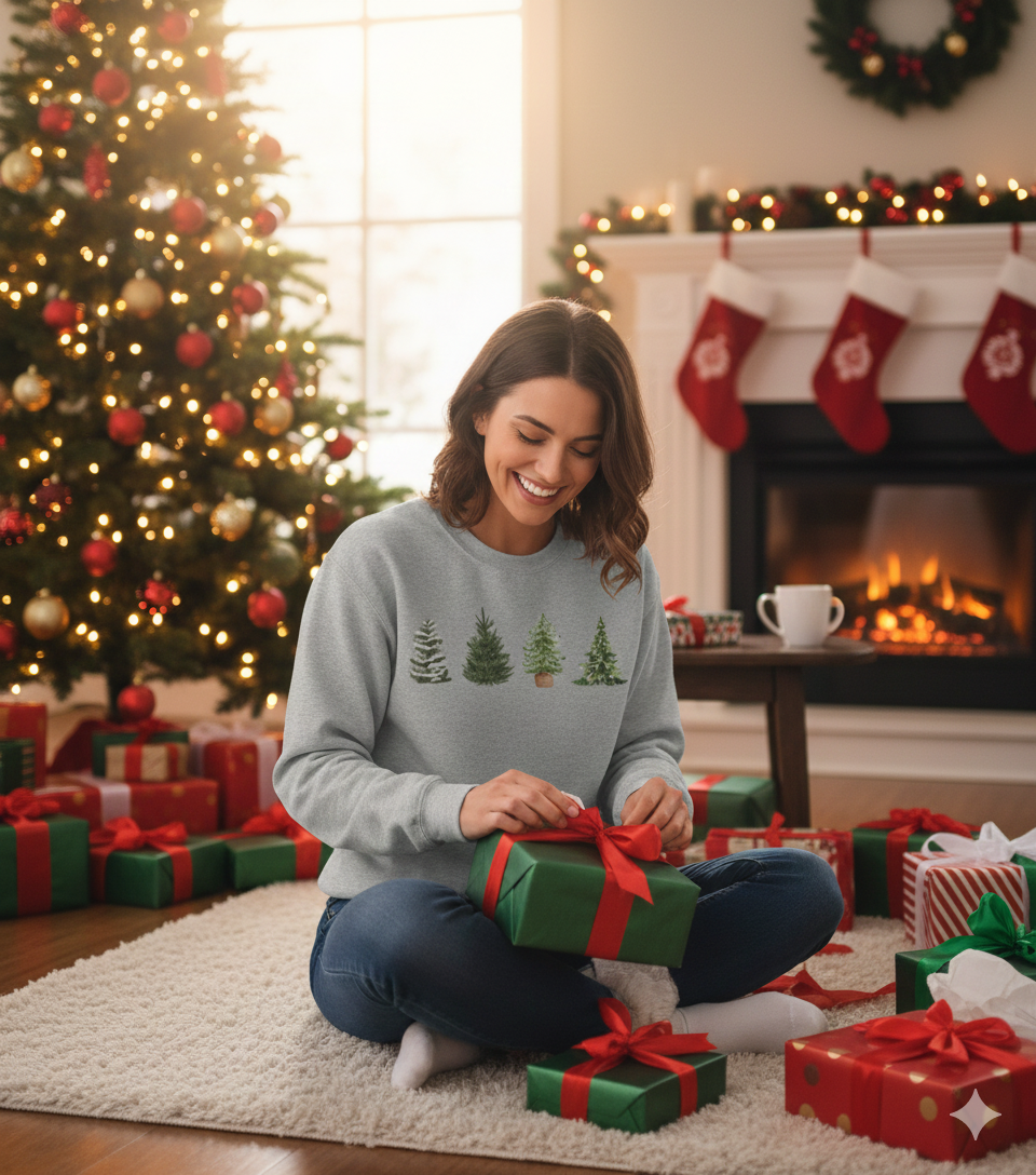 Christmas Tree Crewneck Sweatshirt — Festive Evergreen Holiday Pullover