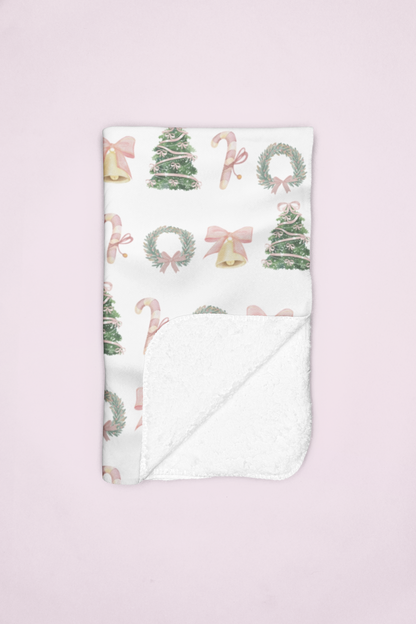 Pastel Christmas Sherpa Blanket – Wreaths, Trees & Candy Canes Holiday Throw
