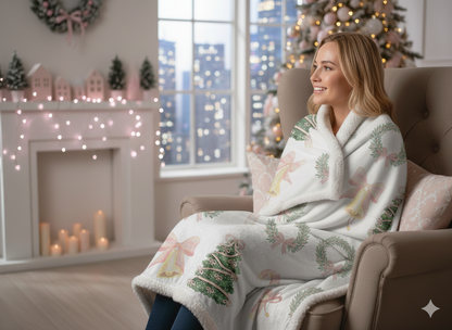 Pastel Christmas Sherpa Blanket – Wreaths, Trees & Candy Canes Holiday Throw