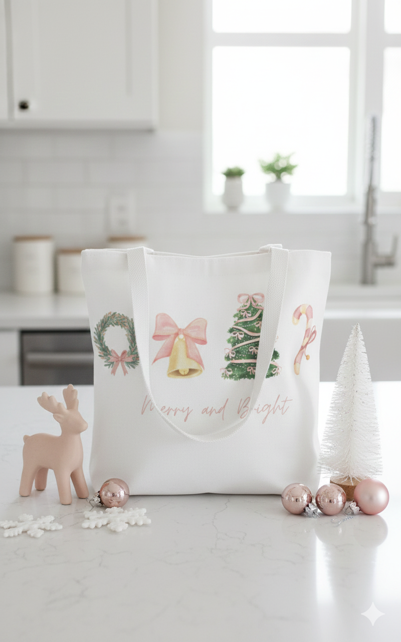 Pink Christmas Decal Tote Bag