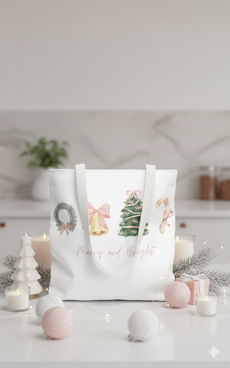 Pink Christmas Decal Tote Bag